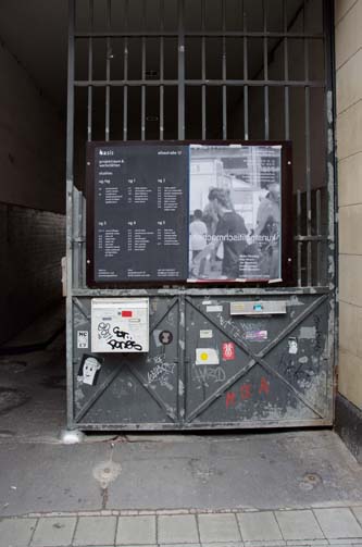 'Kunst politisch machen', Projektraum basis, Frankfurt a. M., Germany, group show, 17.09.2015 - 20.09.2015. Exhibition poster at the entrance